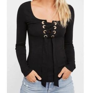 Must Go‼️ NWOT Free People Looking Back Lace-up Top In Black. Read description